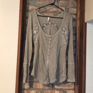 Free Prople beige long sleeve top